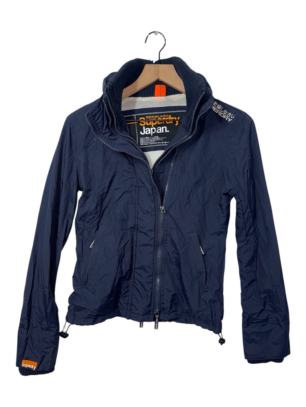 Superdry Japan Windcheater Triple Zip Women’s Jacket Navy Blue Nylon Rare Small